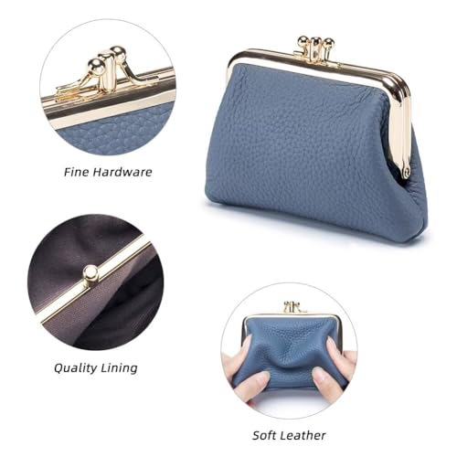 Small Wallet for Women Vintage Leather Coin Purse Compact Kiss Lock Card Case Daily Change Pouch with 2 Pockets, Brown, One Size3