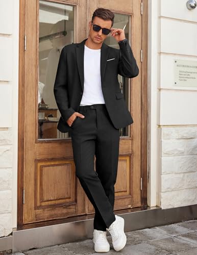 COOFANDY Men Suits Classic Fit 2 Piece Suit Set One Button Casual Blazer Wedding Bussiness Suit Separates4