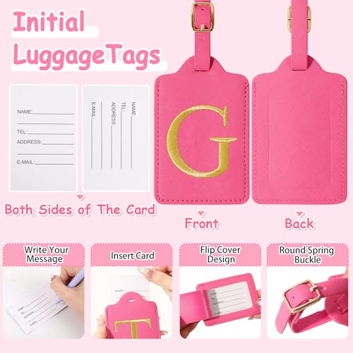 Image of Initial Luggage Tags for Suitcases, Cute Embroidered Letter Luggage Bag Suitcase Identifier Name Baggage Tag, PU Leather Travel Luggage Tags, Bag Tags for Men Women Kids Luggage Handbags(Rosered G)