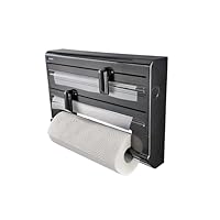 Leifheit Wandrollenhalter Parat Black, Küchenrollenhalter im modernen Design für DREI Rollen, saubere Schnittkanten, Küchenrollenwandhalter mit ergonomischer Form, Papierrollenhalter schwarz