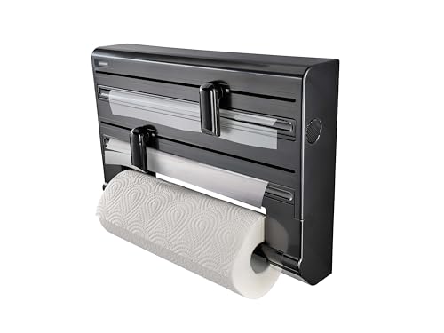 Leifheit Wandrollenhalter Parat Black, Küchenrollenhalter im modernen Design für DREI Rollen, saubere Schnittkanten, Küchenrollenwandhalter mit ergonomischer Form, Papierrollenhalter schwarz