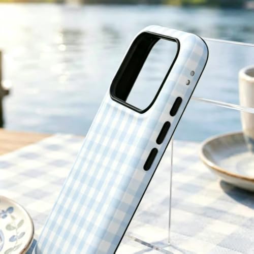 Image of for iPhone 17Pro Case Cute Phone Case,Compatible with MagSafe,Dual Layer Shockproof Protective Phone Cover,Hard Shell + Silicone Cover,Fashion Design for Women Girls,Blue and White Plaid