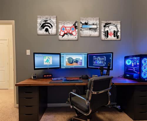 Yeilnm Video Game Wall Art Decor 4 Piece Canvas Print Game Room Decor Gaming Picture Painting Teens Gift Vintage Artwork Home Boys Bedroom Dorm College Playrooom Decoration Framed Ready To Hang #TOP4