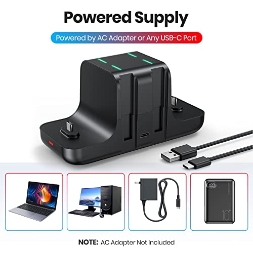 Image of NEWDERY 6-in-1 Charger Dock for Nintendo Switch Pro Controller and Joy con | Fast Charging Dock with LED Indicators, Compatible with Nintendo Switch / OLED / Lite, Includes USB-C Charging Cable