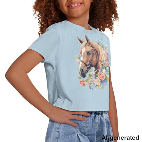 Image of Cute Crop Tops for Girls Short Sleeve Summer T Shirts Fashion Graphic Tees Crew Neck Pullover Tee 5-14 Years