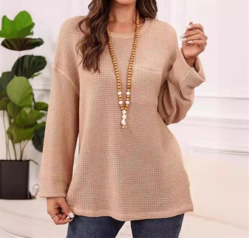 Women's Round Neck Sweater Lantern Long Sleeve Solid Color Loose Fit Casual Stretchy Fall Winter Top4