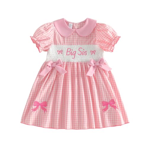 Rourufy Toddler Baby Girl Dress Big Sister Little Sister Matching Outfits Bow Princess Smocked Dresses Summer Cute Clothes (B Big Sister Pink 3-4 Years)