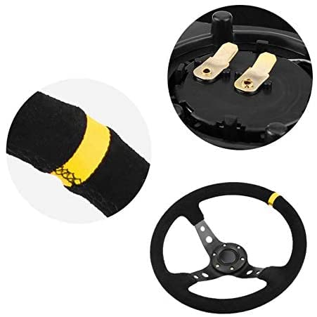Runigoo Steering Wheel, 350Mm Deep Dish 6 Bolt For Jdm Sport Racing Steering Wheel Suede Horn Button Us Included, Cable, Wrench 14In (Black Yellow) #TOP3