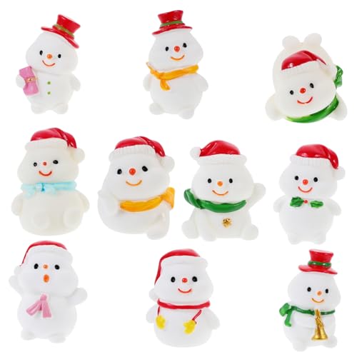 Yardenfun 10pcs Christmas Snowman Ornaments Resin Miniature Snowmen Decorative Statues Christmas Tree Decor Home Decor