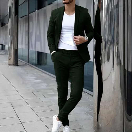 Men's 2 Piece Slim Fit Casual Suit Jacket Pants Formal Wedding Tuxedo Groom Set HRX123
