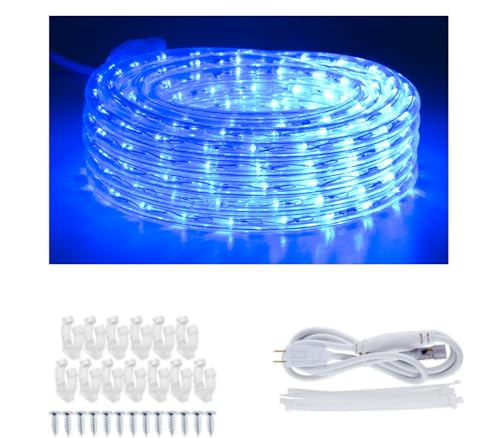 JUNWEN Blue Led Rope Strip Lights, Outdoor, Indoor, 40FT/12M, Waterproof, 432LEDs, Plug in 110V, Connectable, Cuttable, UL Listed Power Decoration Flexible Garden Stairs Balcony Party Christmas