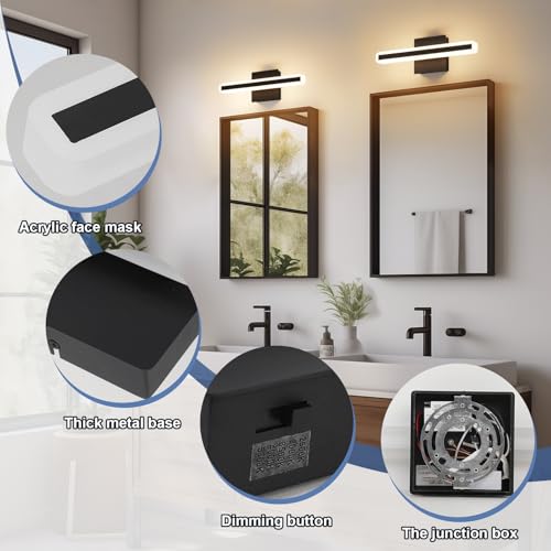 Image of LED Modern Bathroom Vanity Light 15.7 inch 16W Dimmable 5CCT Led Bathroom Light Fixture Over Mirror, Black Bar for Mirror Restroom-ETL Certificated