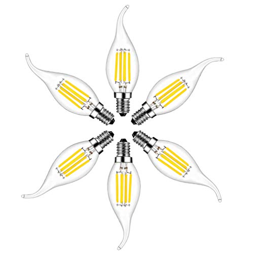 Bombillas Vela de Filamento LED E14, RANBOO, 4W equivalente a 40W, 400 lúmenes, Blanco Frío 6500K, Bombilla Decorativas, No Regulable, 6 unidades Cover