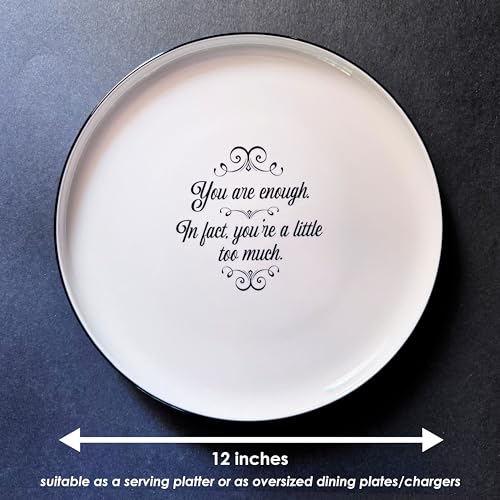 Plato grande de porcelana blanca 12 pulg con borde negro miniatura 4