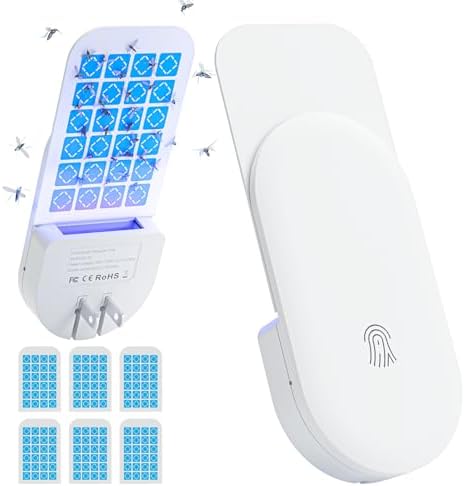 TIENBE Flying Insect Trap, 2 in 1 Indoor Plug-in Fruit Fly Trap, 1 Trap White and 6 Glue Cards, Fruit Fly Traps for Gnat, Moth, Mosquito, Suitable for Every Part of The Home