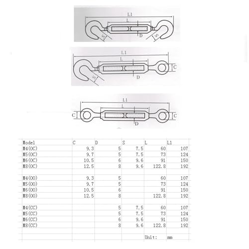 Turnbuckle 1Pcs Turnbuckle M4/M5/M6/M8 Turnbuckle Bolt Hook Rigging Eye Screw Wire Rope Tensioning Tightener Tight Connector for Wire Rope Tension(O to O,M5) miniatura 5