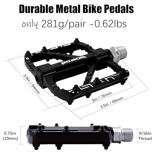 BOWOD Mountain Bike Pedals, MTB Pedals Wide Light Nylon Composite Pedal Platform, Non-Slip Bicycle Pedals w 12pins, fit for 9/16" Adult BMX, City, Road Bike
