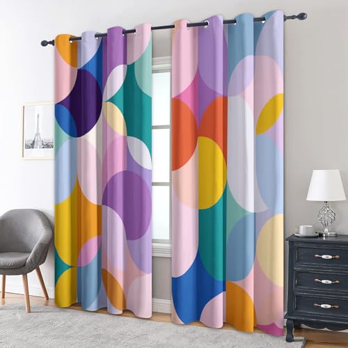 Colorful Geometric Curtains for Living Room, Modern Abstract Blackout Curtains