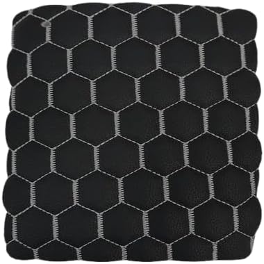 Honeycomb Hexagon Quilted Foam Backed Faux Leather Vinyl Fabric - Sold by The Yard - 54" (Black | White)