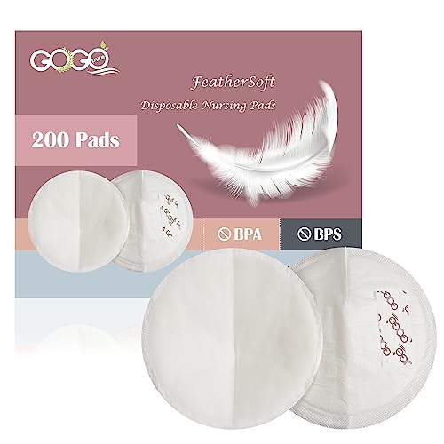 Image of GoGo Pure 200CT FeatherSoft Disposable Nursing Pads, Ultra-Thin, Quick Absorbency, 5.12 Inches in Diameter Full Coverage, 3D Contoured Design, Extra Comfort, Individually Wrapped