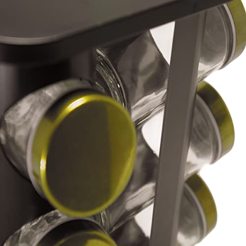 Porta Condimentos Temperos Giratório Inox 16 Potes (Preto com Dourado)