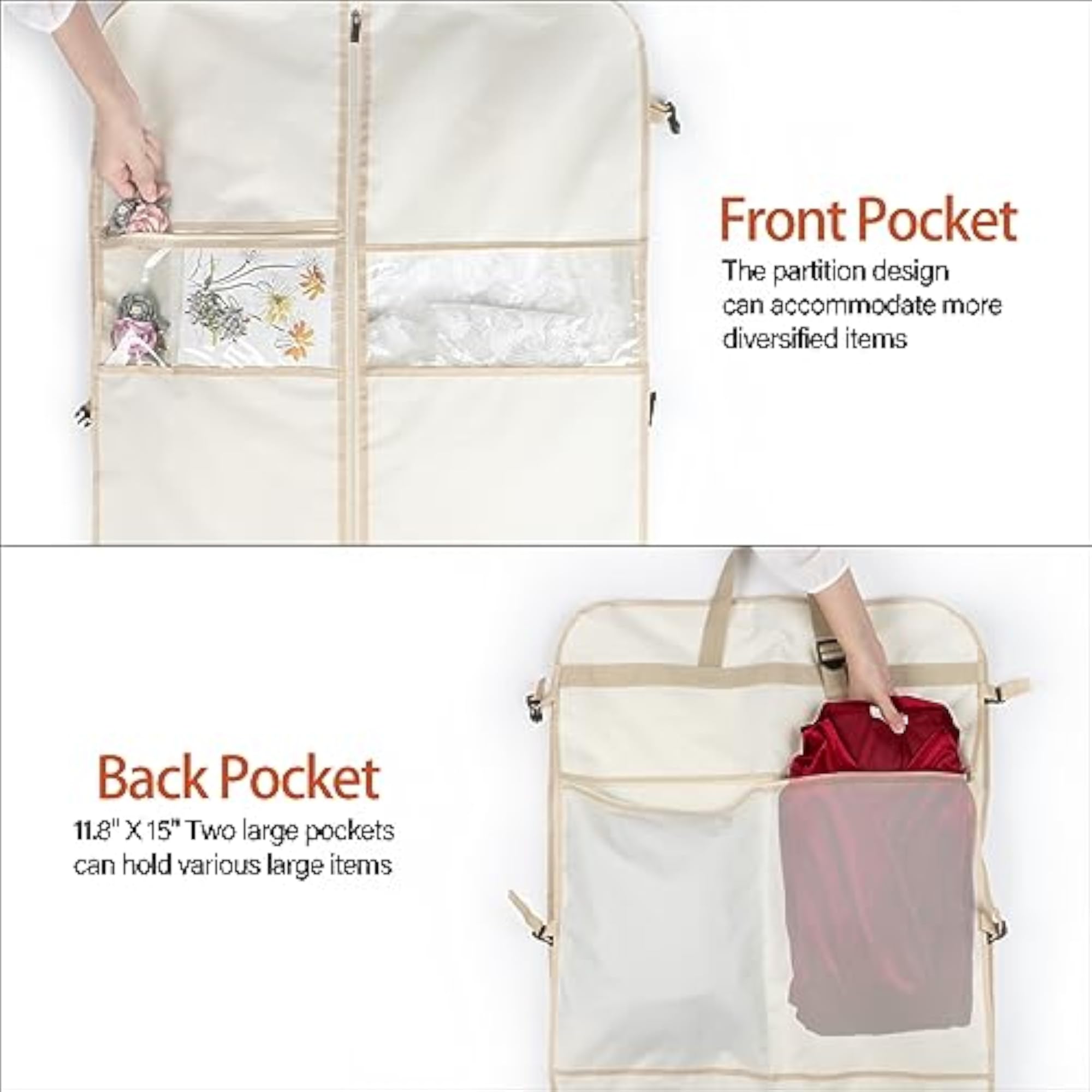 72" Long Wedding Dress Garment Bag, Trifold Polyester