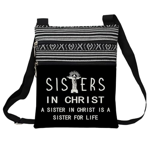Sisters In Christ Messenger Bag Small Ethnic Pattern Printed Adjustable Strap Crossbody Zipper Bag Phone Bag Wallet Cute Shoulder Handbag for Christian Sisters Women