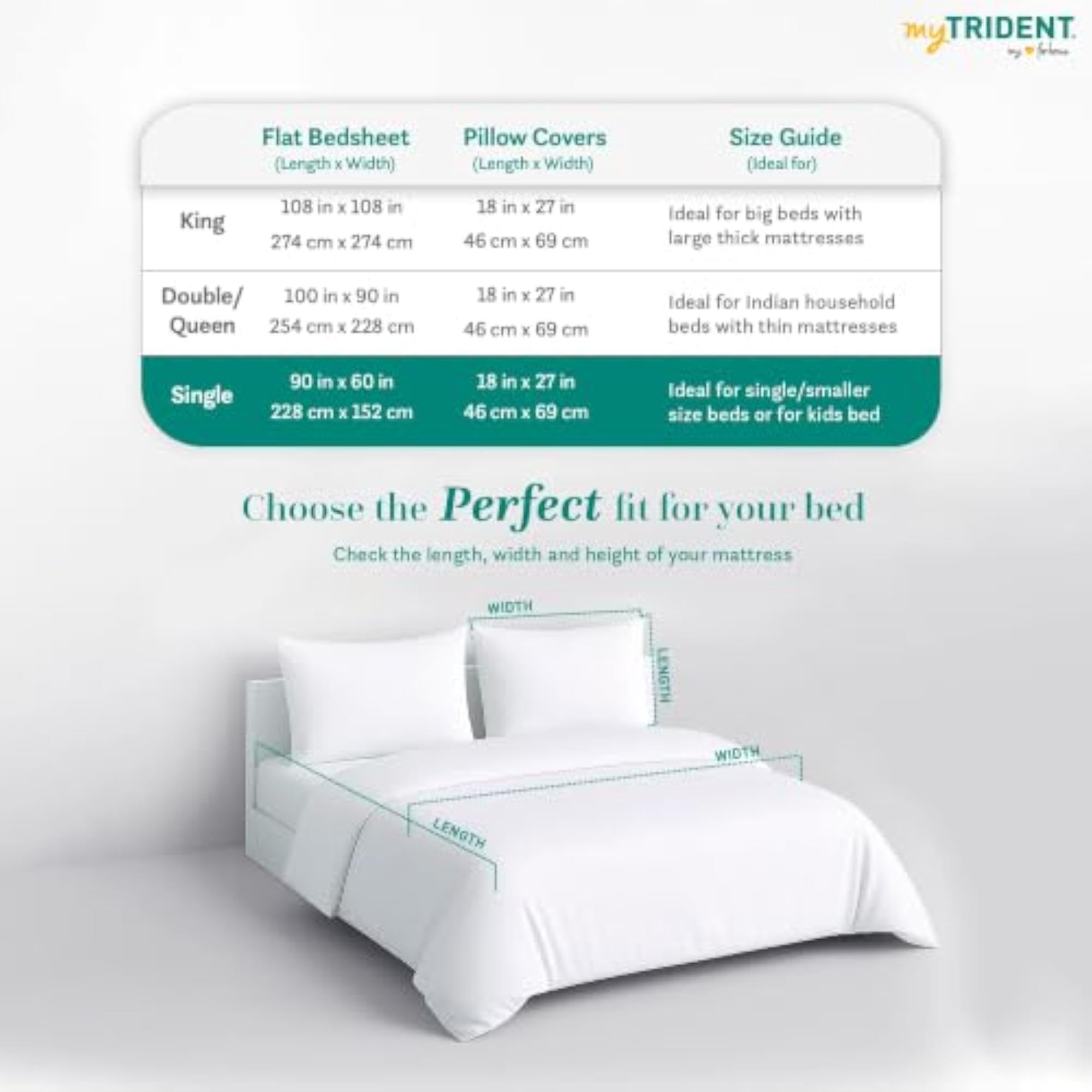 Bedsheet for Single Bed, 100% Cotton Flatsheet with Pillow Cover