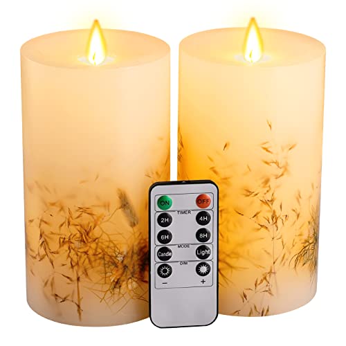 Orein Flickering Flameless Candles With Remote, Real Wax Battery Operated Candles With Timer, Embedded Dried Flowers Battery Candles Flickering, Led Candles For Home Decorations, D 3.25" X H 6" 2 Pack #TOP14