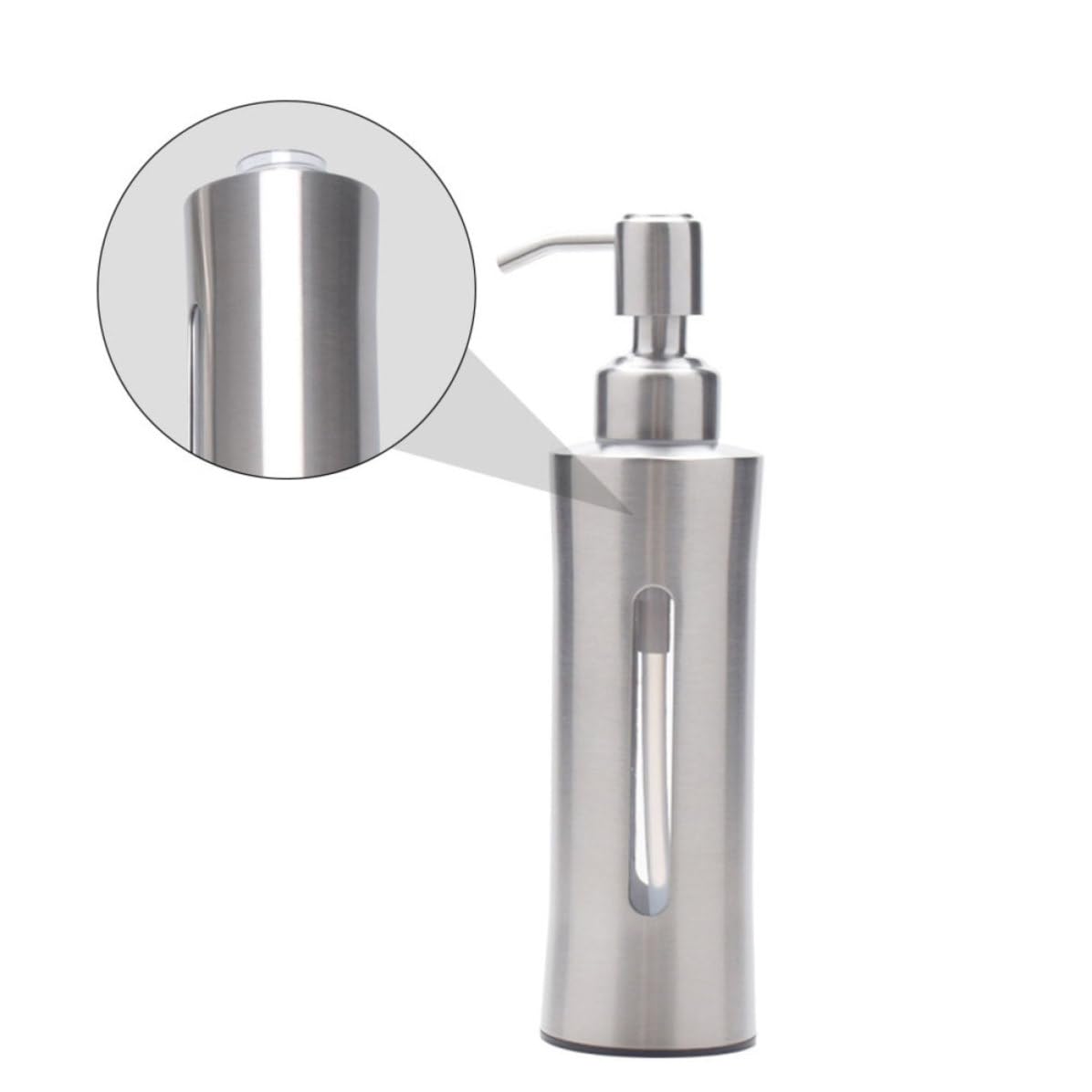 Dispenser Sapone in Acciaio Inox 304, Bottiglia Tonda | Pompa a Pressione, Serbatoio Visibile, Rotazione Flessibile per Bagno e Cucina
