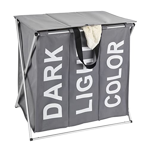 WENKO Panier à linge Trio Top gris - Corbeille à linge Capacité: 118 l, Polyester, 57 x 57 x 38 cm, Gris