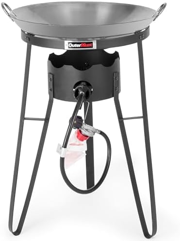 Outdoor Cooker with Iron Wok and Propane Burner, 54,000 BTU High-Pressure Gas Stove for Backyard BBQ, Tailgating & Outdoor Cooking