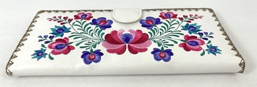 Hungarian Flowers Folk Art Embroidered Bi-Fold Wallet, Beautiful floral Folk Art Flat Large Wallet, Hungarian Folk Art Embroidery Wallet Gift (Bi-fold Flat, Brown)3
