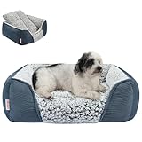 Miguel Washable Dog Bed With Removable Cushion for Medium Small Dogs, Easy to Wash Pet Sofa With Side, Rectangle Bolster Cat Calming Cuddle Puppy Bed With Anti-Slip Bottom, Blue 25 Inch