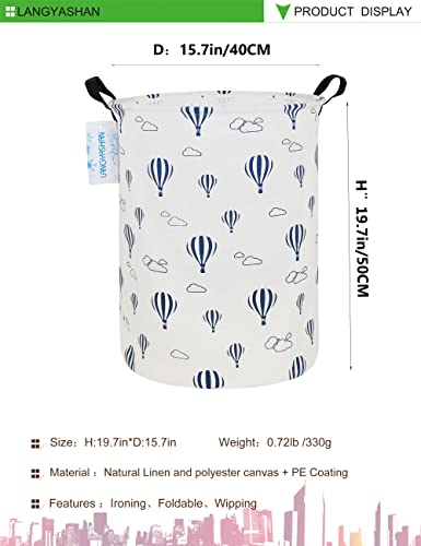 Image of Laundry Basket Canvas Fabric Collapsible Organizer Basket for Storage Bin Toy Bins Gift Baskets Bedroom Clothes Children Nursery Hamper (Round Blue Balloon)