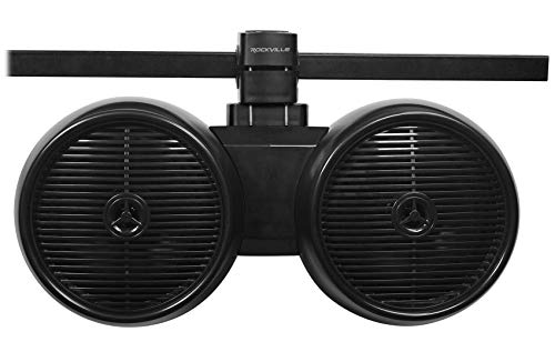 Image of Rockville DWB80B Dual 8 inch 1600W Peak / 800W RMS Marine Wakeboard Tower Speakers, 4 Ohm, ABS Enclosure, Titanium Tweeter, 360 Degree Swivel Mount, Black, for Boats, Jeeps, ATVs & UTVs, 2-Piece