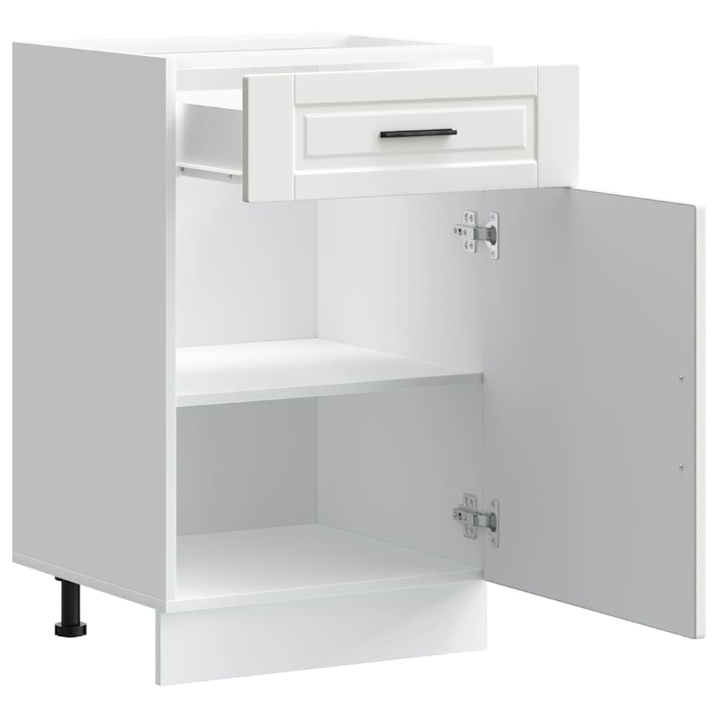Mobile da cucina con base bianca, 50 x 46 x 81,5 cm, in legno ingegnerizzato con piedini regolabili, ideale per dispensa o bagno, design elegante e durevole