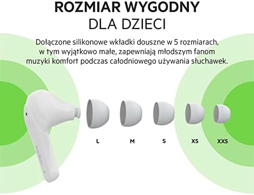 Belkin SOUNDFORM Nano, prawdziwie bezprzewodowe słuchawki douszne dla dzieci, ograniczenie 85 dB, do nauki, certyfikat IPX5, 24 godz. odtwarzania, do iPhone'a, Galaxy, Pixel i nie tylko białe