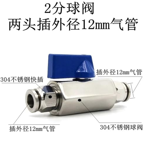 Mini válvula de bola SS304 de 12mm con accesorios rápidos neumáticos 3