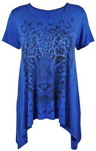 Style sage Mode Femmes Sparkle Stud Stud Face Imprimé Hanky Ourlet Haut Dames Manches Courtes Uneven Top - Bleu - 54-56 Cover