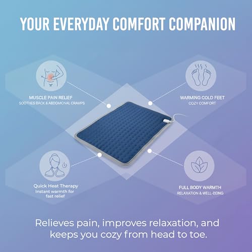 Image of Medikart X-Large+ Electric Heating Pad for Back Pain | 1 Year Warranty | Analog Remote | Period Cramps | Pain Relief Heating Belt with Temperature Controller for Lower Back,Knee,Shoulder,Neck Pain Relief (3 Heat Levels | Blue with Grey Piping).