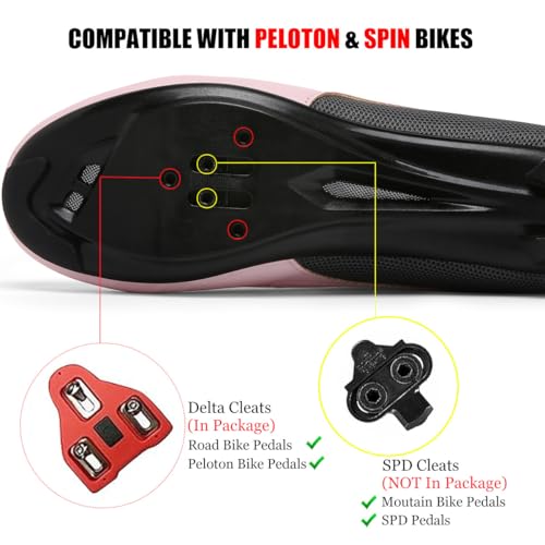 Image of Womens Cycling Shoes Compatible with Peloton Indoor Road Bike Riding Shoes Pre-Installed Delta Cleats Clip Outdoor Pedal
