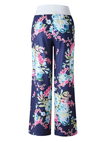 Image of iChunhua Women's Comfy Stretch Floral Print Drawstring Palazzo Wide Leg Lounge Pant