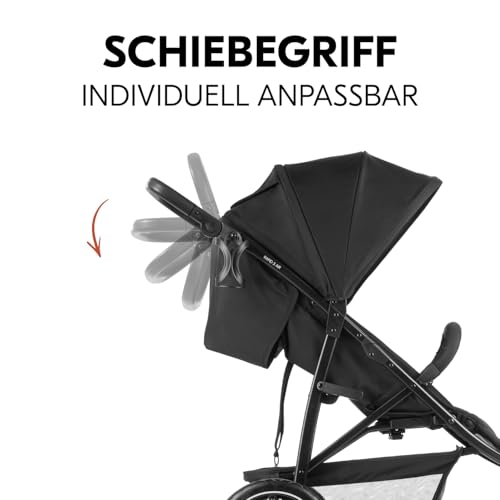 hauck Rapid 3 Air, Schwarz - Dreirad Kinderbuggy mit Luftreifen, Federung und Liegeposition ab Geburt bis 22 kg, UV Schutz 50+, Zusammenklappbar, Höhenverstellbarer Schieber mit Becherhalter