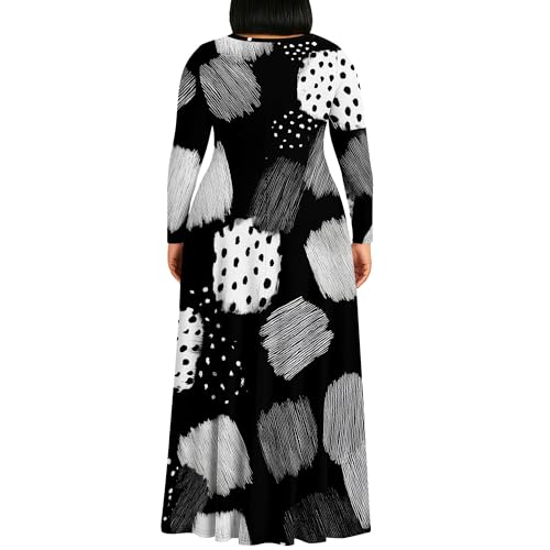 Image of PinkPatty Plus Size Maxi Dresses for Women Long Sleeve Crew Neck Casual Fall Dress with Pockets