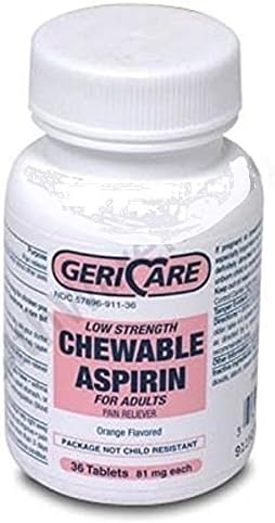 Low Strength Chewable Adult Aspirin 81mg, 36 Tablets Per Bottle (6 Pack)