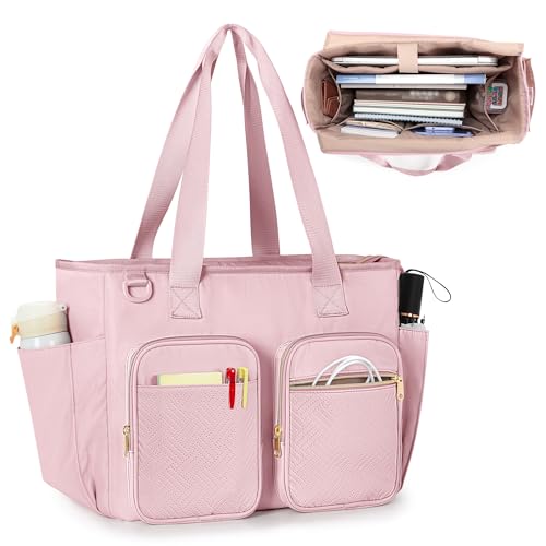 Prokva Sacola de professor com compartimento para laptop, bolsa utilitária grande para professores para trabalho feminino e suprimentos para professores, rosa (bolsa vazia, design patenteado)