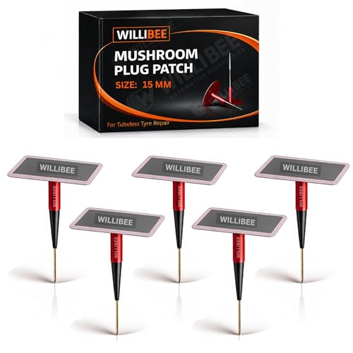 Image of WILLIBEE Mushroom Puncture Kit for Tubeless Tyre | Mushroom Puncher Kit for Bike & Car | Tire Puncher Repair Patches (15 MM, 5 Pcs)
