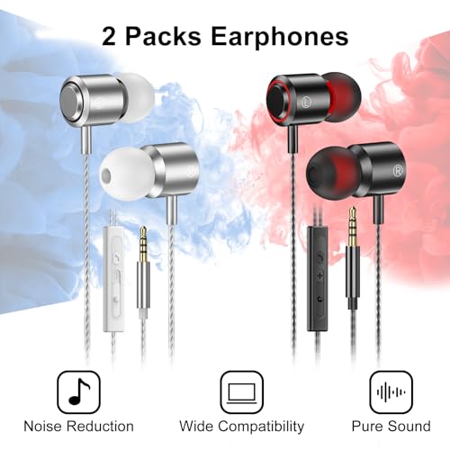 Image of 2 Pack Wired Earbuds with Microphone, In-Ear Headphones Wired with Noise Blocking &Volume Control, Premium Sound& Lightweight Corded Earphones for Laptops, Tablets, MP3 & Most 3.5mm Interface Devices