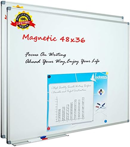 Lockways White Board Dry Erase Board 48 x 36 Inch, 2 Pack Magnetic Whiteboard for Office School and Home